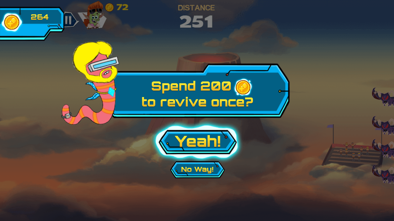 Penn collecting coins while flying over sunset clouds 